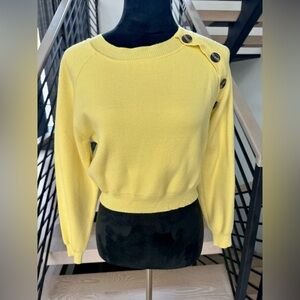 New Sunny Yellow Women's Crew Neck Sweater with Button Accents size XS